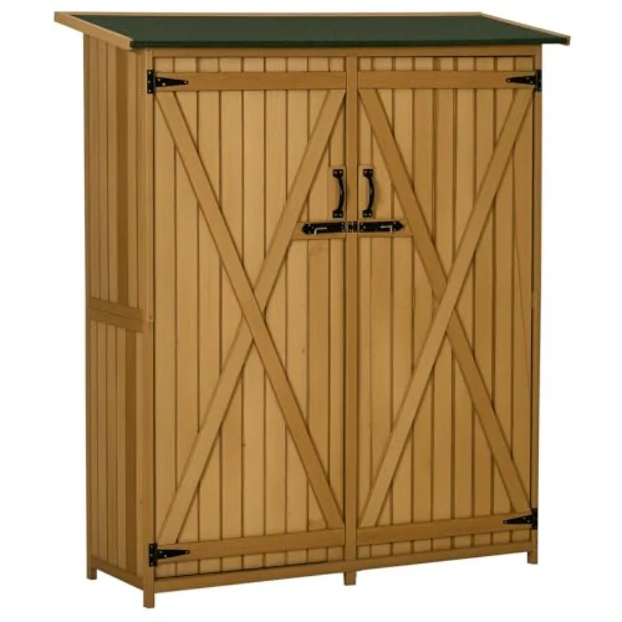 Outdoor storage cabinet with waterproof asphalt roof, lockable design, durable steel construction, gray finish, ideal for garde