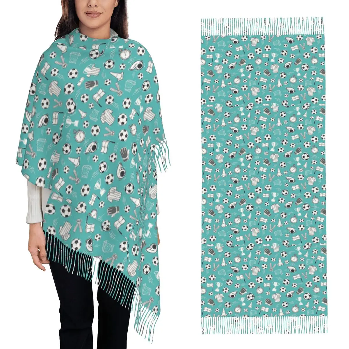 Soccer Pattern - Football Pattern Scarf Tassel Scarves for Women Soft Warm Shawls and Wraps Long Fall Winter Shawl Wrap