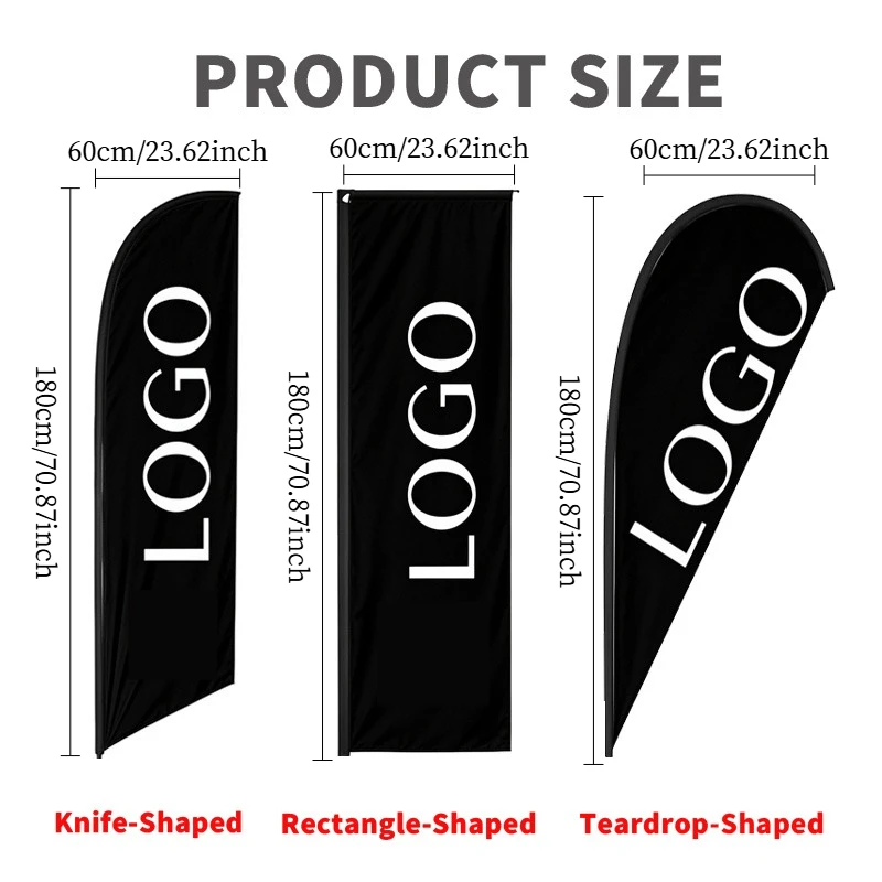 1pc Custom Logo Printed Feather Flag(NO FLAGPOLE), 3 Styles to Choose - Knife, Rectangle and Teardrop Shapes, Ideal for Outdoor