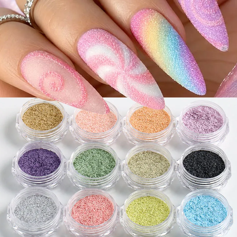 12 Color Sugar ‌Nail Powder Autumn Winter Candy Chrome Flakes Dip Powder Knitted Wool Texture Nail Glitter Dust DIY Manicure