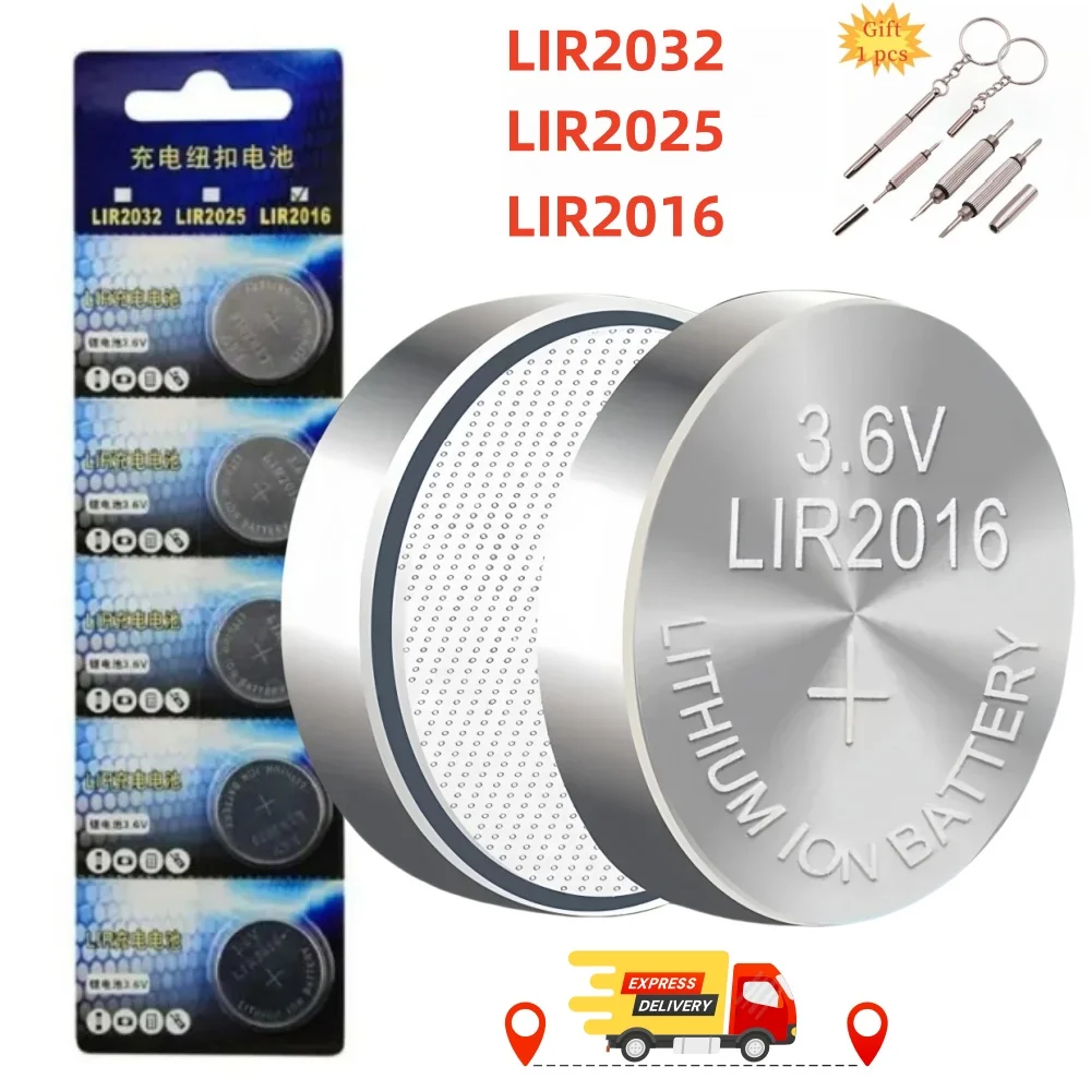 

5PCS 3.6V LIR2032 LIR2016 LIR2025 Rechargeable Button Cell Batteries LIR 2032 Coin Cells CR2032 CR2025 CR2016 Watch Batteries