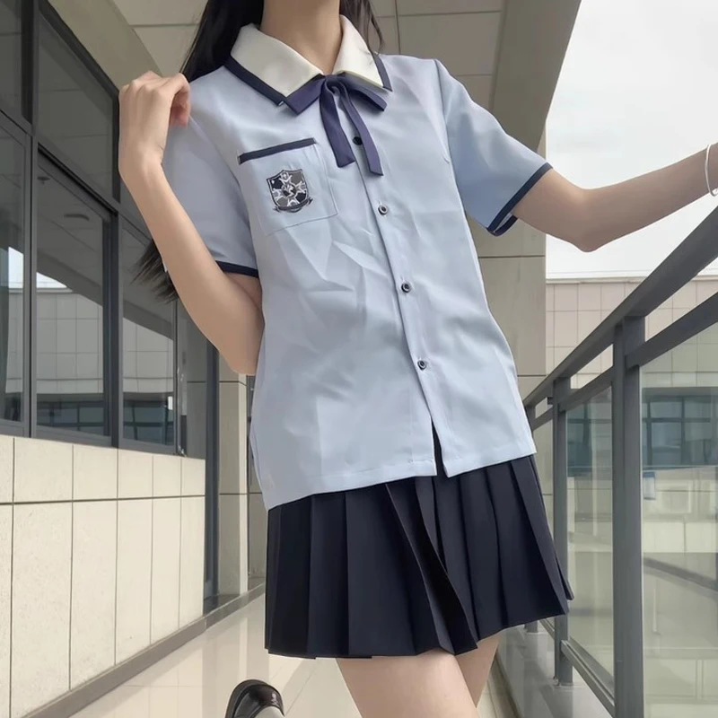Uniforme cinese Studente delle scuole superiori Uniformi coreane Jk Set a maniche corte per ragazze Abiti scolastici di Taiwan Camicia da marinaio blu