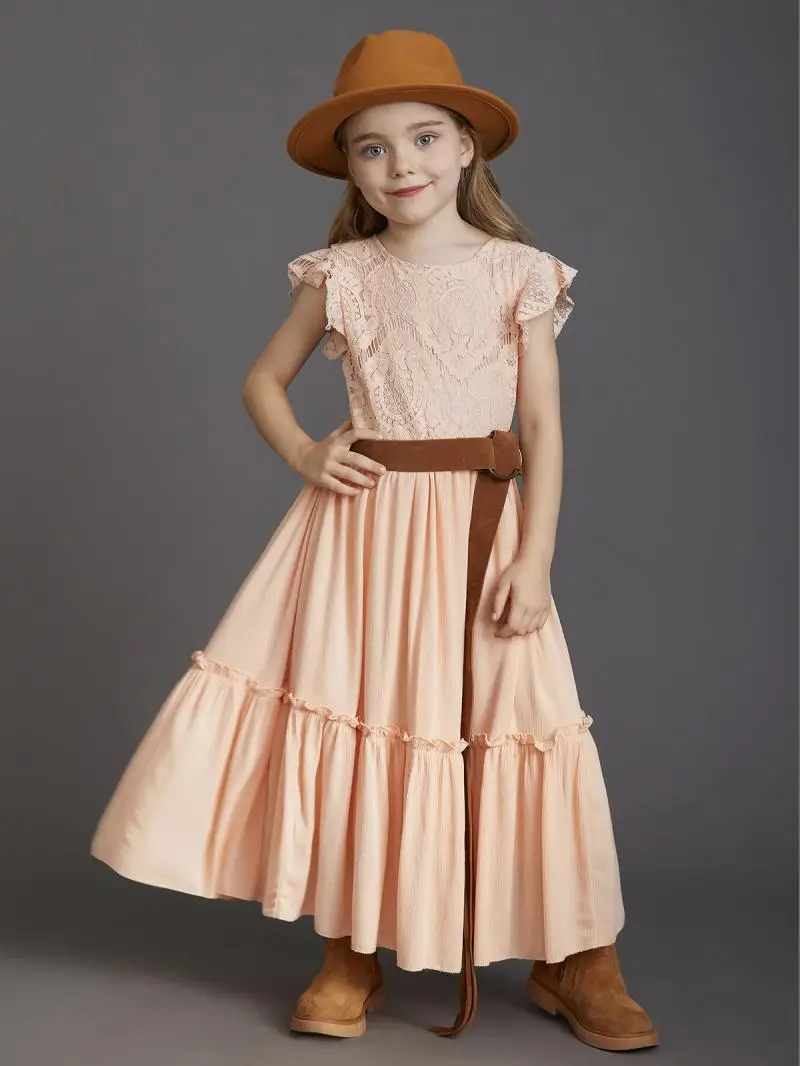 New Summer Girls Lace Flower Floor Long Dress Baby Kids Evening Party Dress Cloting for 4 6 7 8 10 12 Year