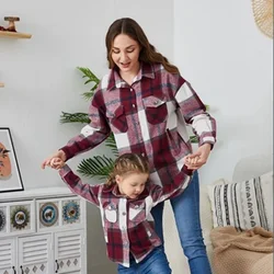 2024 Autumn Winter Mom Daughter Matching Outfits Fleece Shirt Jacket Coat Warm Mommy and Me Clothes Pocket Outerwear Family Look