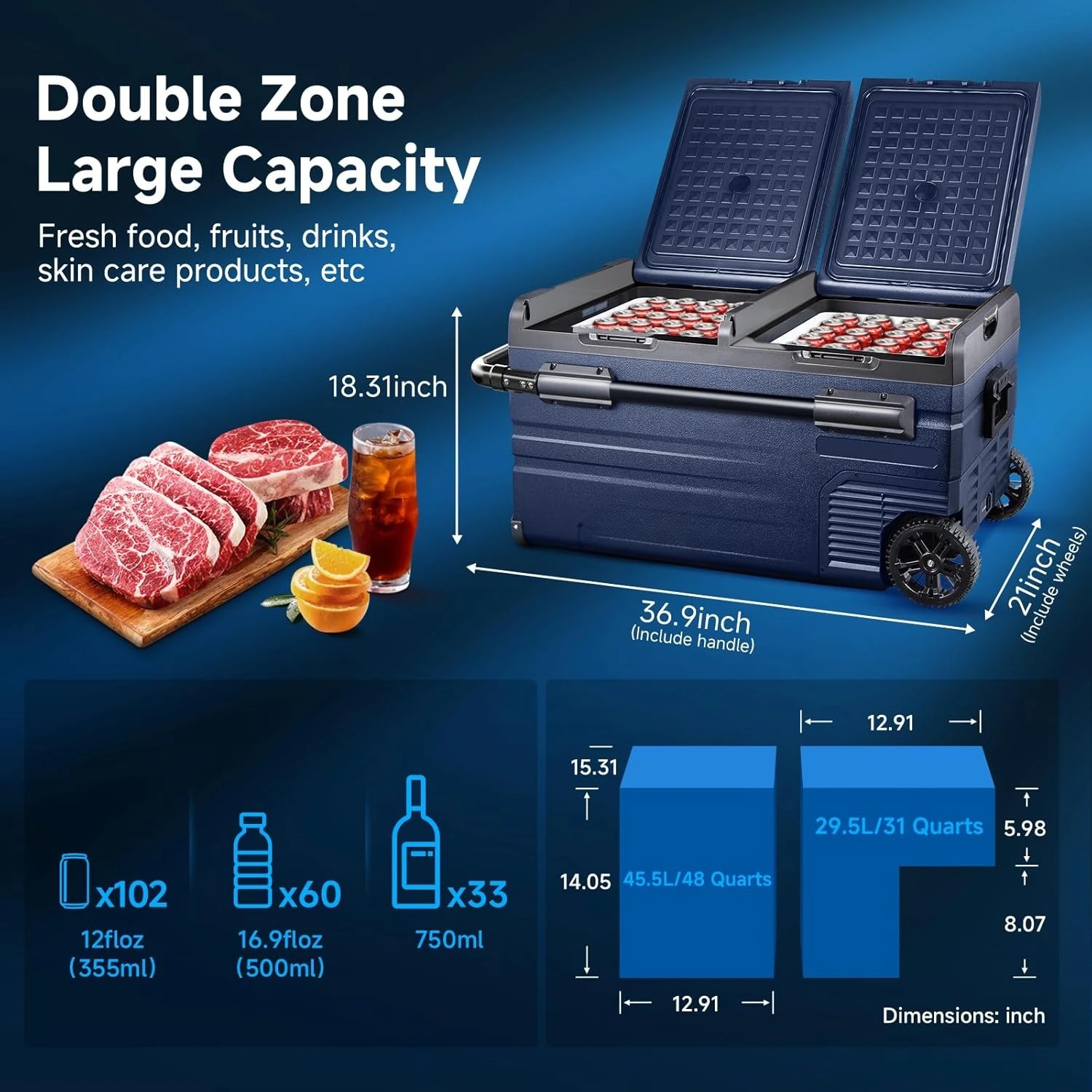 

12 Volt Car Refrigerator, Portable Freezer, Car Fridge Dual Zone WIFI APP Control, 80 Quart(75L) -4℉-68℉Car Cooler, 12/24V DC