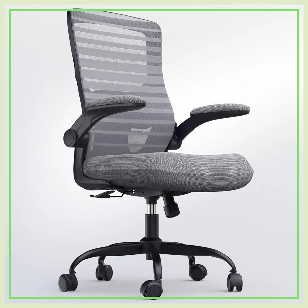 

Ergonomic Office Desk Chair for Long Hours & Back Pain Relief – 4" Molded Foam Cushion, Lumbar Support, Padded Flip-up Armrests, Dark Gray