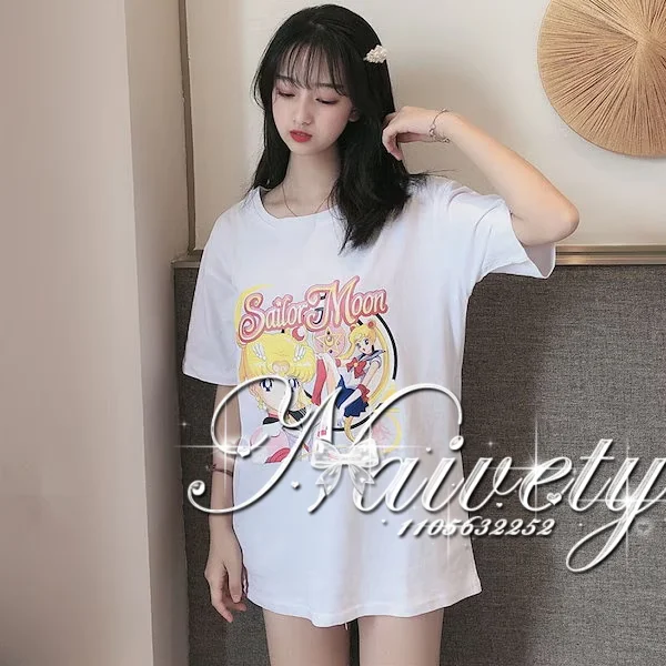 2026 Summer Sailor Moon Usagi Print T-Shirt, Oversized Loose Y2K Casual Sports Cotton Top for Adult & Kids Streetwear Tee
