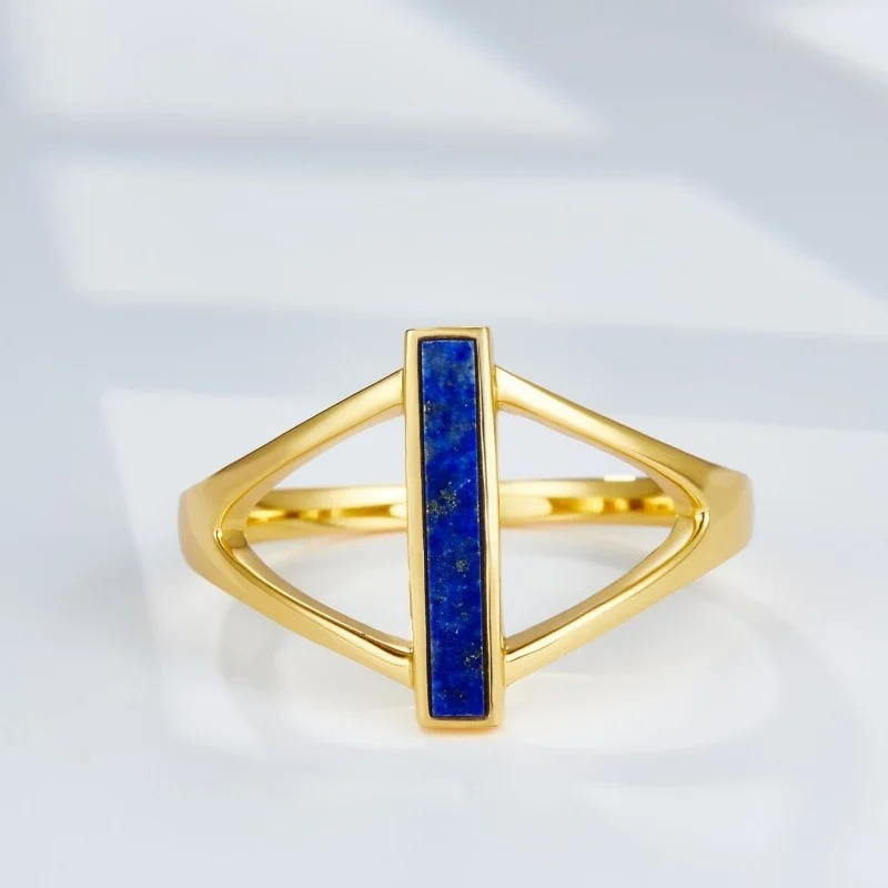 925 Silver Gold Plated Lapis Lazuli Geometric Women\'s Ring Fashion Simple Personalized Natural Stone Ring 2021 New Trend Gift