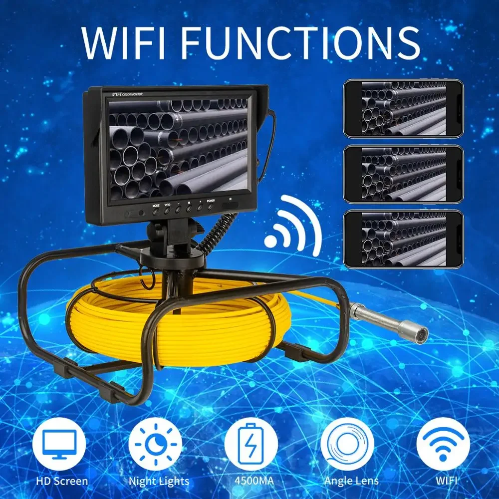 17mm 20/30/50m HD DVR Function Drain Sewer & Pipe Camera Pipeline Inspection System Waterproof Endoscope Camera Wifi Borescope