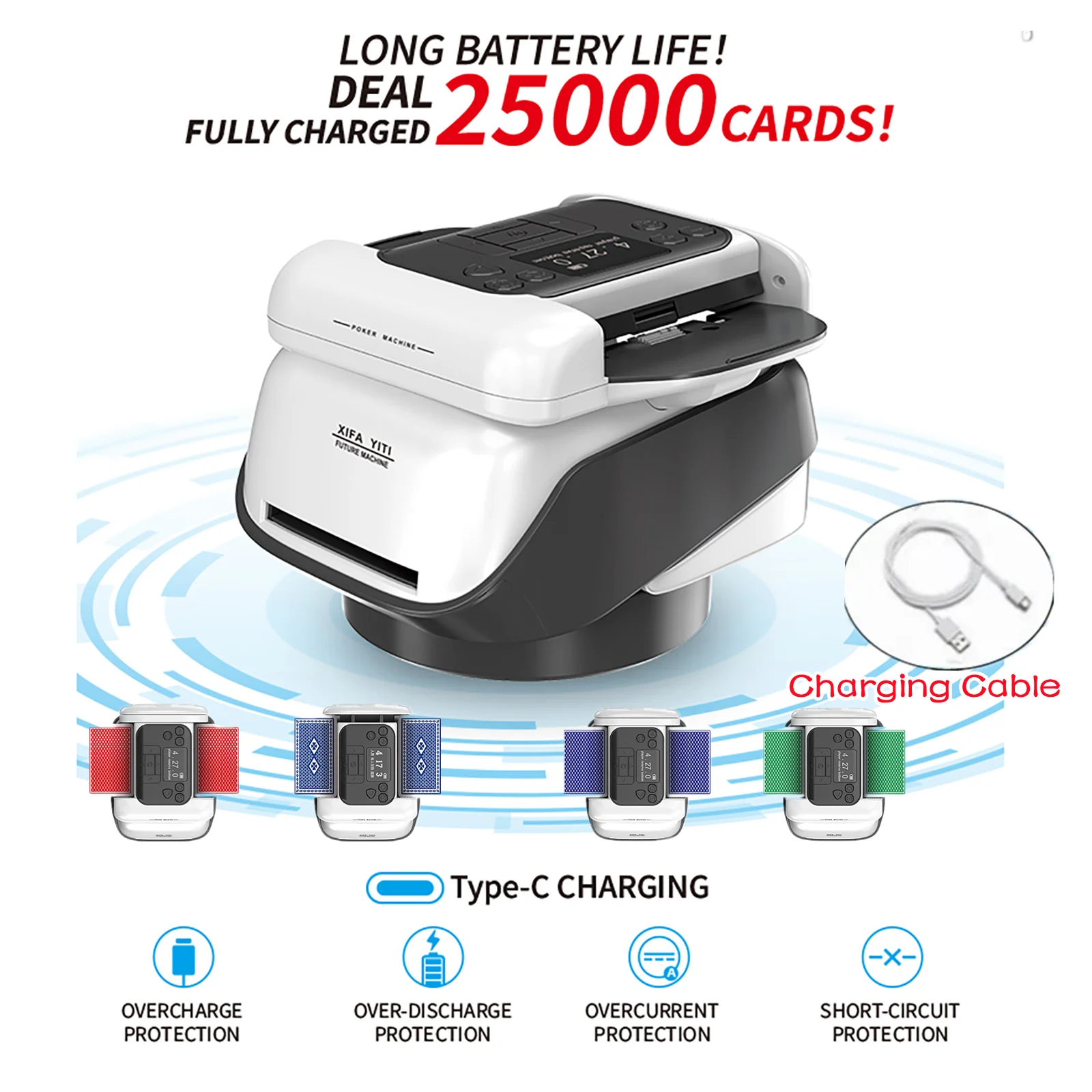 

Automatic Cards Dealer Machine 360° Rotating Electric Cards Shuffler Poker Card Dispenser Tool for Home Party Games 2400mAh