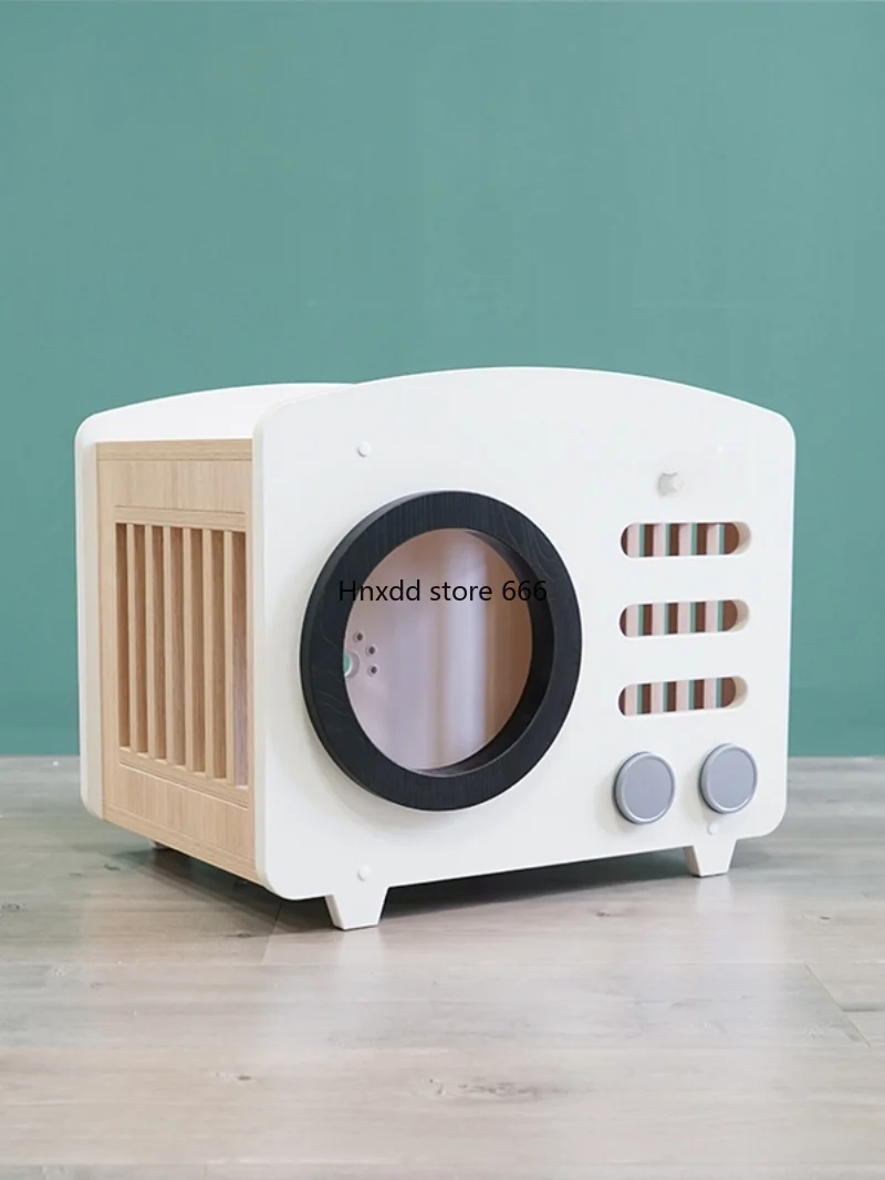 Retro TV Radio Color Matching Wooden Cat Nest Coffee Table Long Cabinet