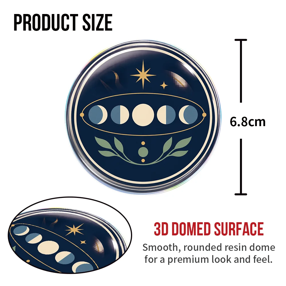 Moon Phases Botanical Symbol 3D Epoxy Resin Round Stickers Waterproof Glossy Domed Decals for Car Laptop Tumbler Water Bottle
