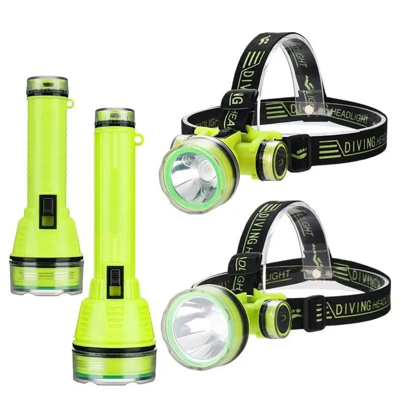 Bright Underwater Flashlight Headlamp Waterproof Diving Torch 200 Meters Night Dive Lighting Torch With Anti-slip Rope