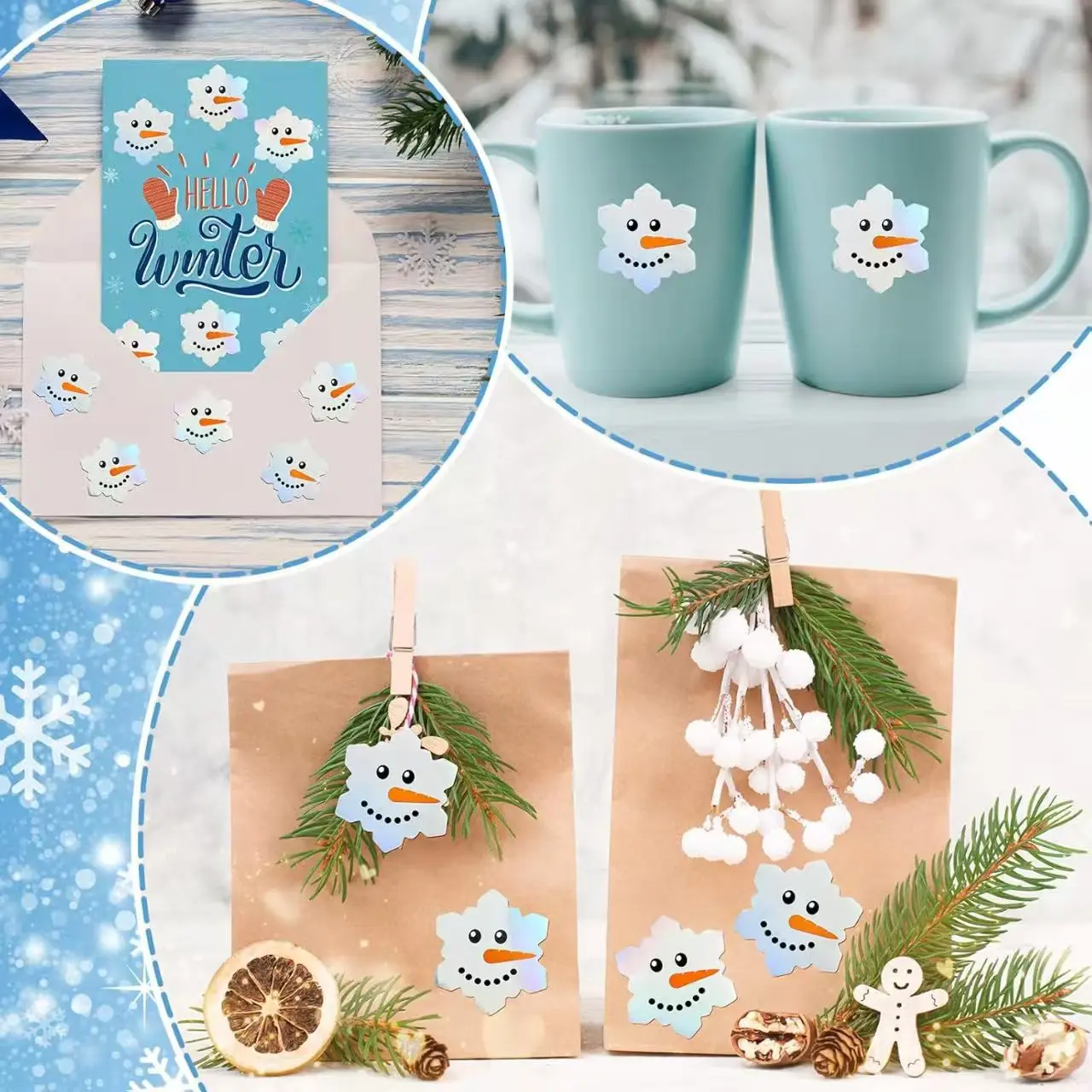 500 قطعة لكل لفة مجموعة عيد الميلاد قطع الليزر ثلج خربش ملصقات بولي كلوريد الفينيل ذاتية اللصق حفلة احتفالية لتقوم بها بنفسك الشارات الزخرفية #3