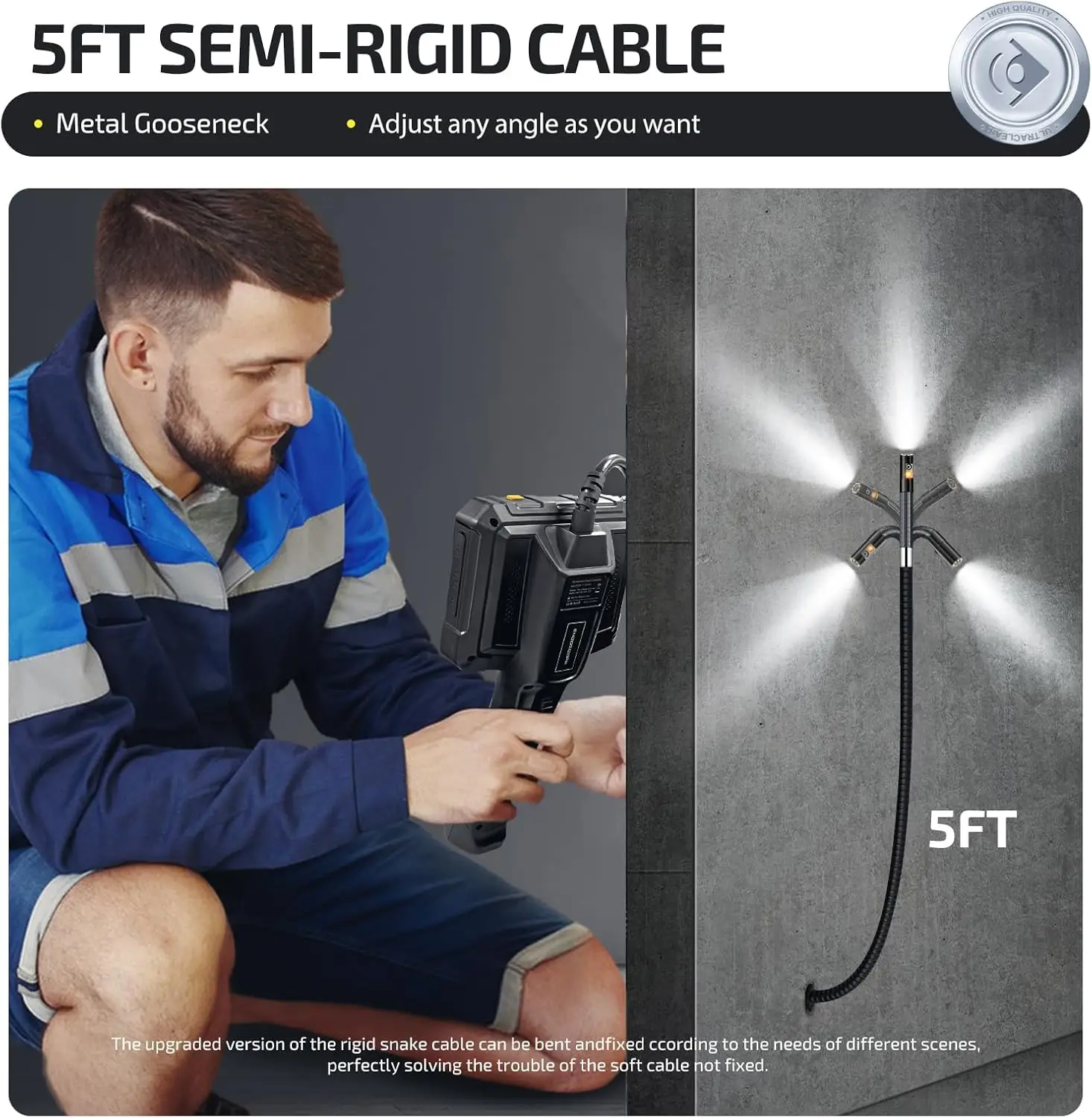 توضيح Borescope مع الضوء، Elecshion 5 بوصة IPS شاشة كاميرا المنظار ثنائية الاتجاه مع كاميرا ثعبان 3.9 مم #5