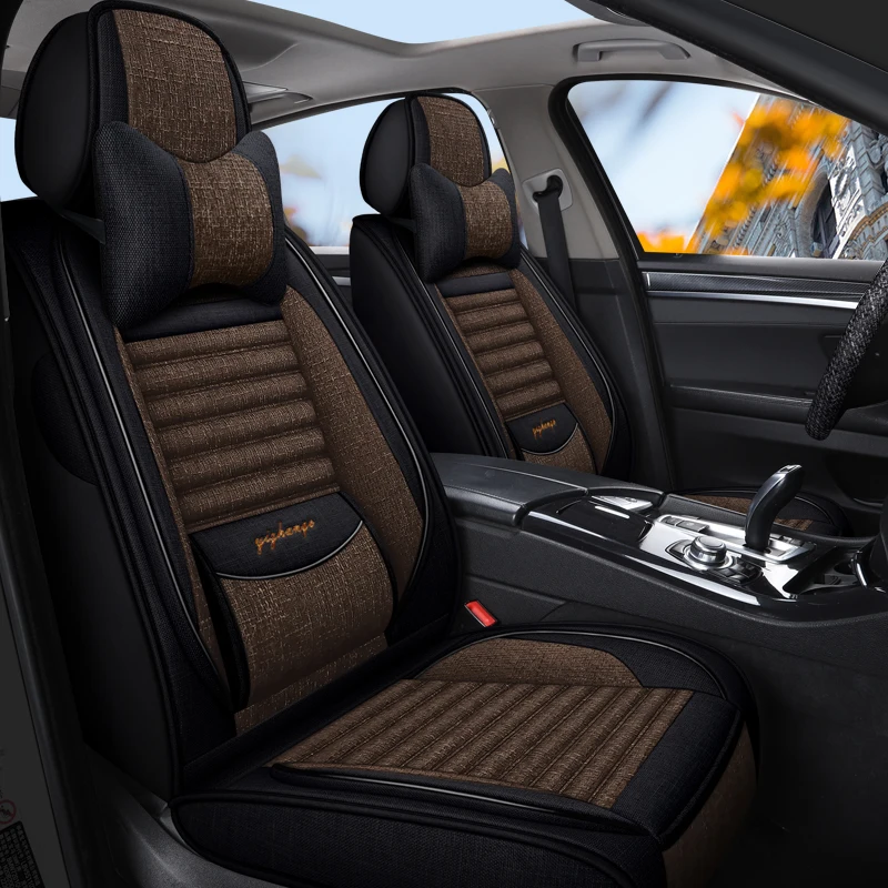 (Comfort Edition) Front Double Seats, Paired with 2 Soft and Comfortable Headrests, Luxurious Linen Full-Cover Car Seat Covers, Universal, Comfortable, Breathable, Wear-Resistant, Suitable for All Seasons, Textured Finish, Fits the Seat Well, 3D Wing Support, Enhances Your Driving Experience, Fully Enveloping Car Seat Cushion, Available in Four Colors, Suitable for Various Models Such as Sedans, Suvs, Trucks, Etc