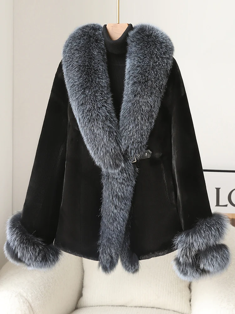 

Middle aged and elderly mother's clothing: Haining fur, fur collar, mink fur coat, women's short gold mink fur imitation fur