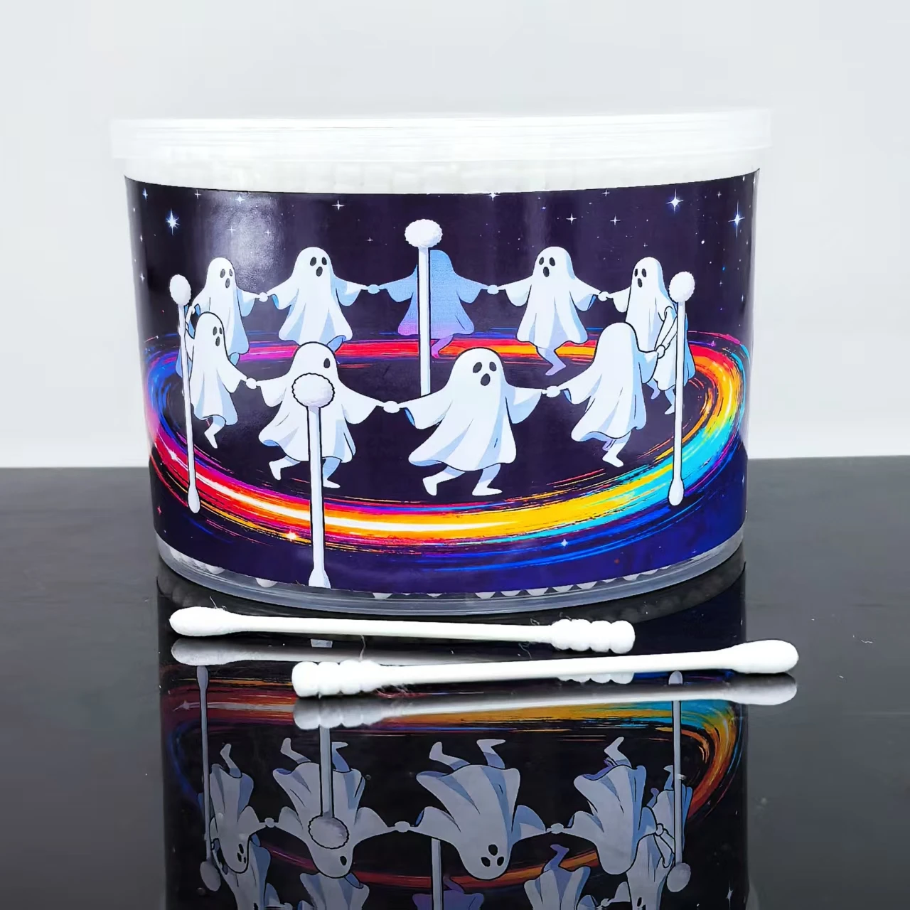 500개 유령 요소 창의적인 면봉 통 이중 헤드 성인용 면봉 할로윈 선물 면봉