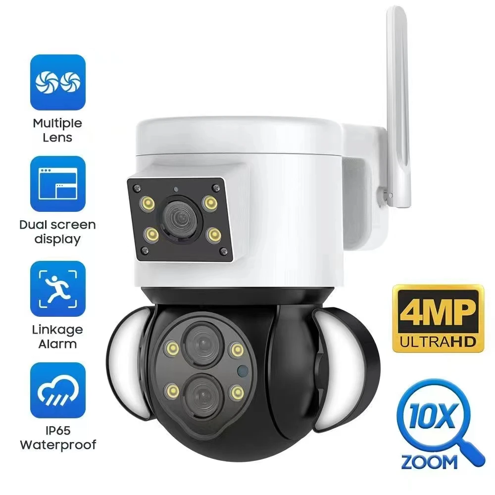 4MP UHD  IPC360 Home APP 10X Zoom Dual Lens Floodlight Wireless PTZ IP Camera Full Color AI Humanoid Detection CCTV Baby Monitor