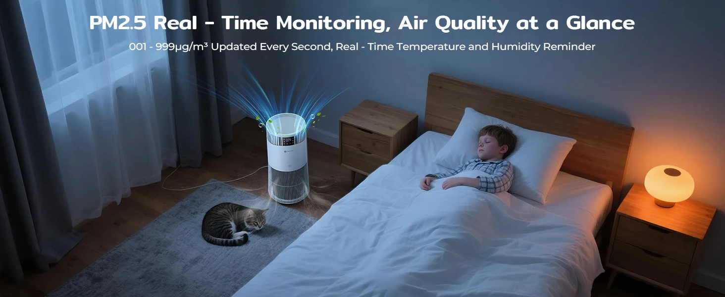 Amicura P2 2-in-1 Luftreiniger mit Luftbefeuchter-Kombination für Zuhause, gegen Allergien und Tierhaare, für Raucher im Schlafzimmer, H13 True HEPA-Filter – Detail 10