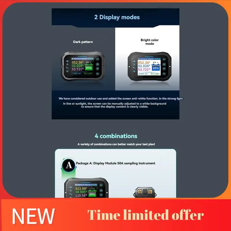 

ABHU Wifi Coulomb Meter Power Volt-Ammeter For Lithium & Lead Acid Batteries RV Battery Capacity Indicator & Monitor KM140F