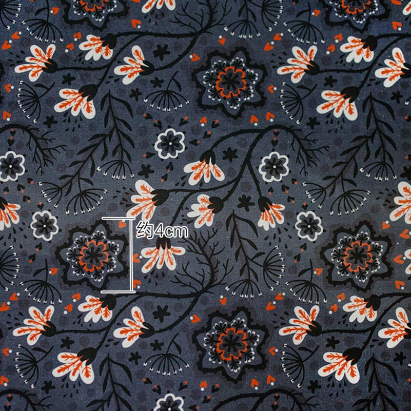 Morris Fabric Dark Colored Flowers Cotton Digital Printing for Sewing Clothes Bags DIY Handmade by Half Meter