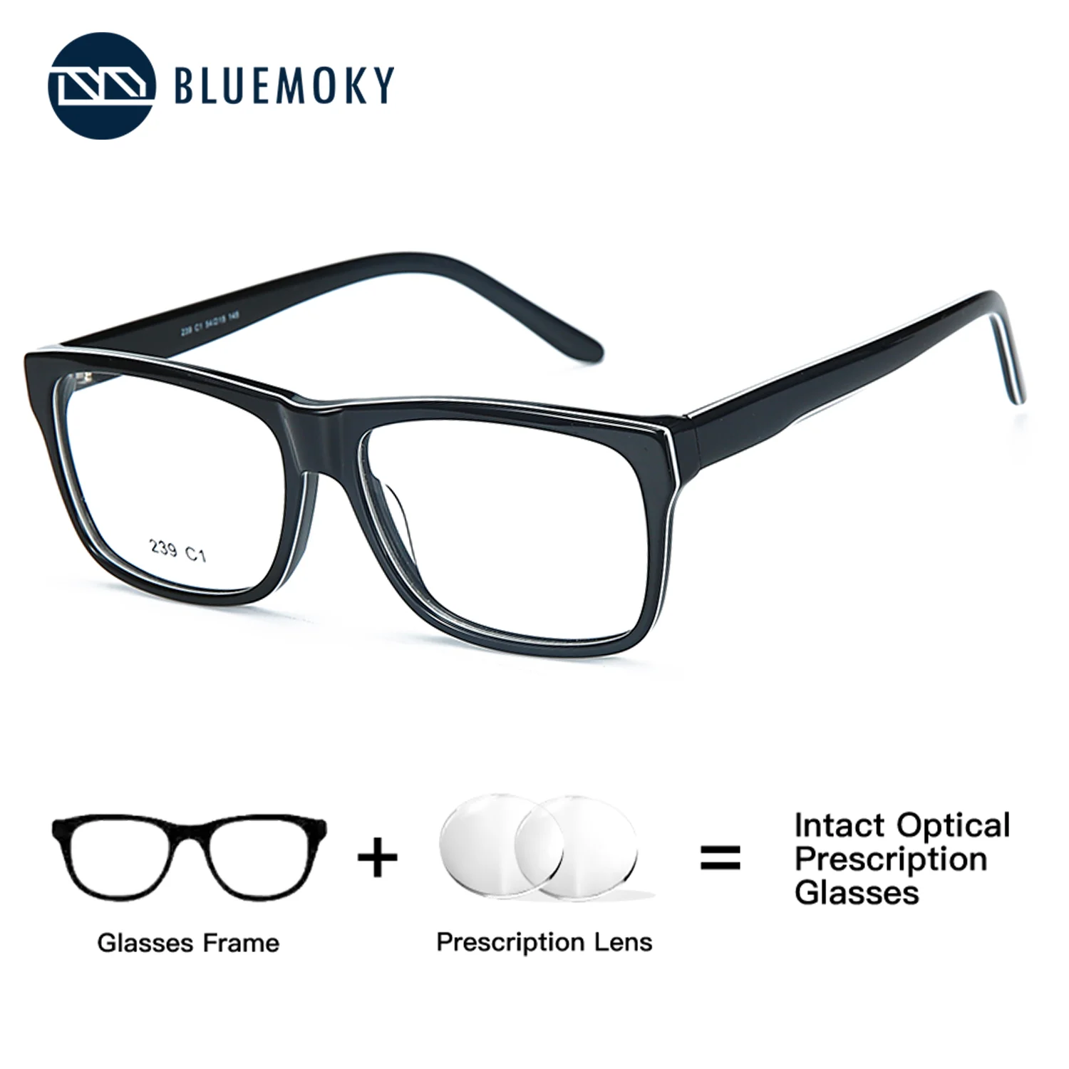 BLUEMOKY Handmade Acetate Square Prescription Glasses for Men's Myopia Optics, Anti Blue Light Gradient Color Change