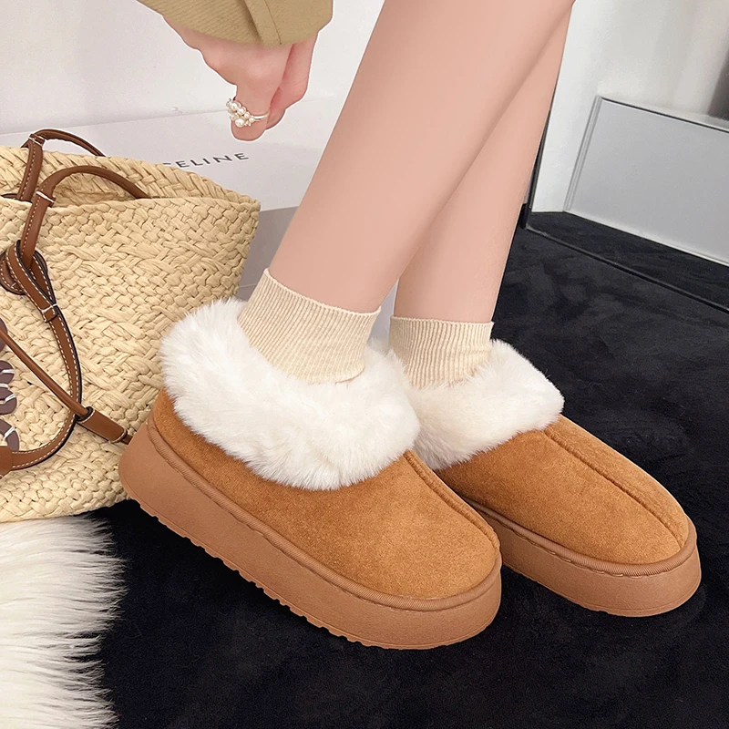

Snow Boots for Women 2025 New Fashion Winter Round Toe Thick Sole Non-slip Women's Shoes Platform Warm Slip-on Boots for Women