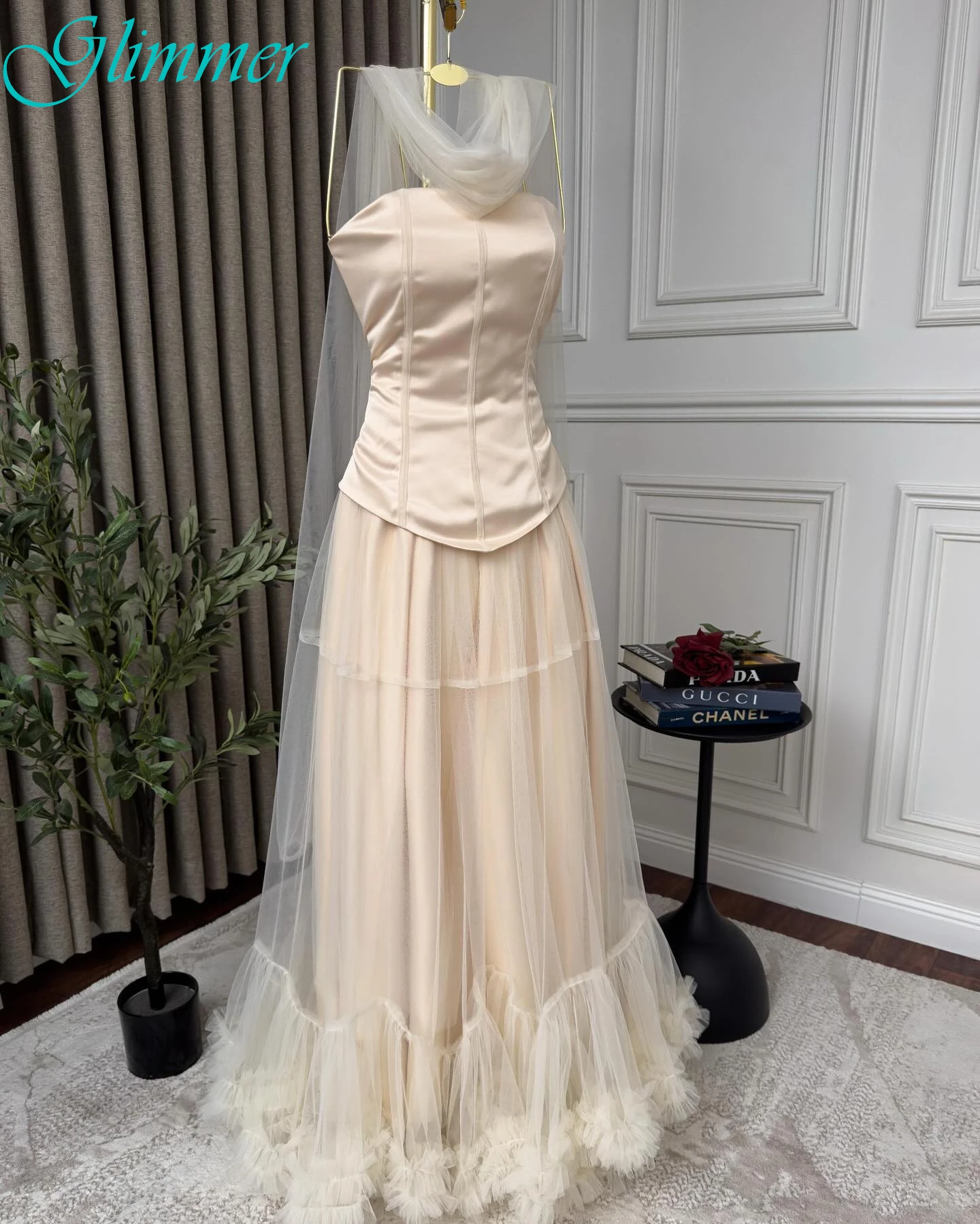 

Customized A-Line Strapless Elegant Formal Evening Dress Classic Fashion Party Gowns Temperament High Quality Prom Dress