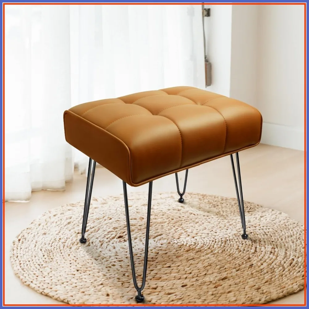 Vanity Stool for Makeup Room, Plush Cushion Seat, Modern Design, Easy Assembly, Brown