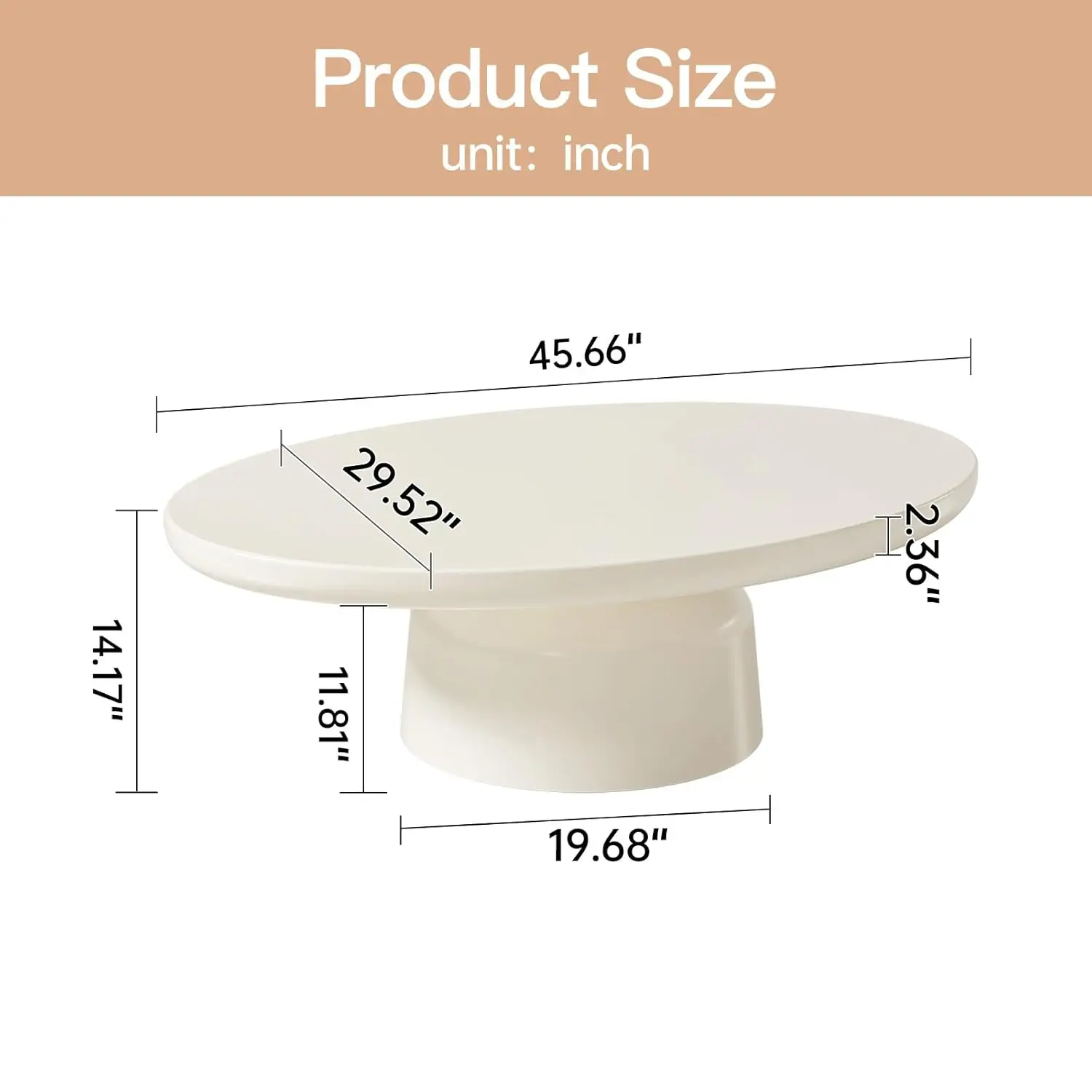 耐久性のあるベースを備えた楕円形のコーヒーテーブル、モダンなクリームホワイトのセンターテーブル、小さなスペース、寝室、リビングに適したキュートでスタイリッシュなコーヒーテーブル