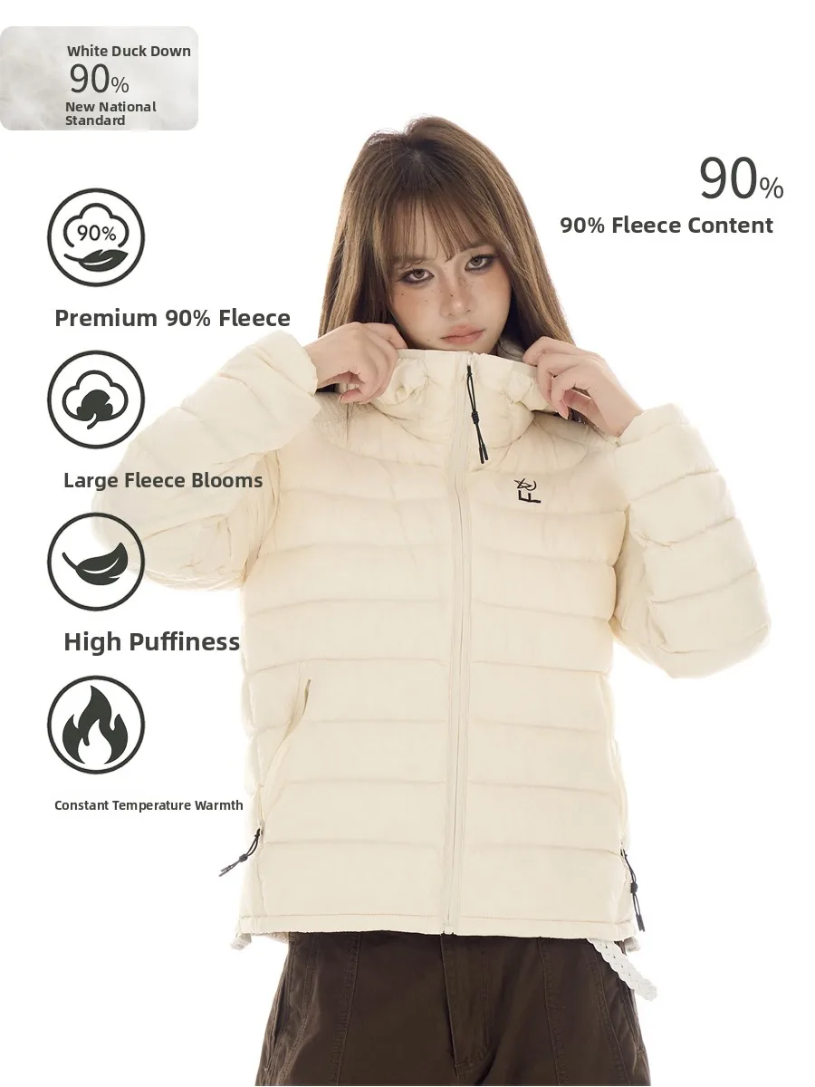 

Легкое женское пальто Du Down Jaet с капюшоном American Sle, осенне-зимнее утягивающее талию 90% белое пальто Du Feather