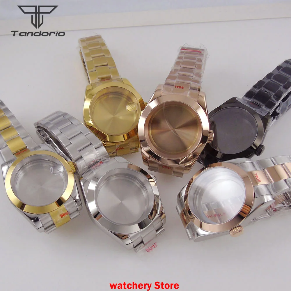 

36mm 39mm 20ATM Gold Tilted Bright Surface Watch Case Fit Datejust NH35 NH36 ETA2824 PT5000 Movement Steel Bracelet Watch Parts