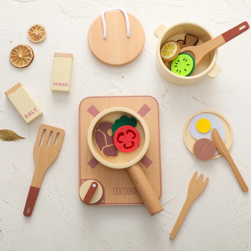 1Set Montessori Wooden Toy Kitchen Pretend Play House Toy BPA Free Simulation Cooking Utensils Tool ​Kids Early Education Gift