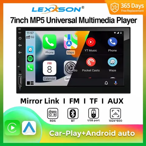 2DIN 7 인치 자동차 멀티미디어 MP5 비디오 플레이어 유선 CarPlay 안드로이드 자동 Mirrorlink 터치 스크린 FM AUX 블루투스 USB 고속 충전