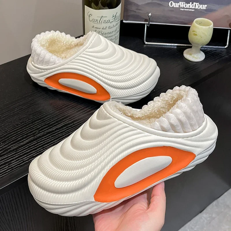 

Водонепроницаемая хлопковая обувь унисекс с закрытым носком, зимние плюшевые теплые домашние тапочки для женщин, нескользящие зимние тапочки на толстой подошве