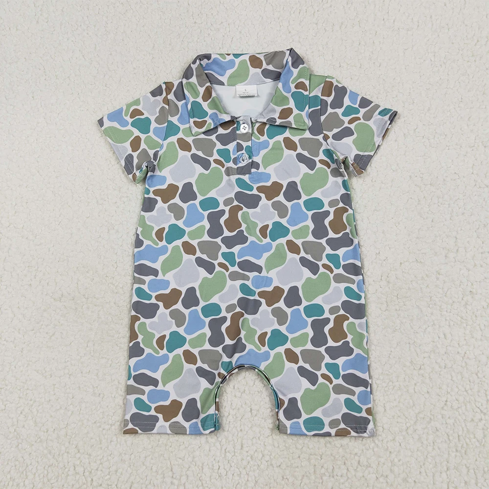 Wholesale Newborn Bodysuit Baby Infant Boys Romper Summer Kids Children Blue Camo Button Bubble Toddler One-piece Polo Clothes
