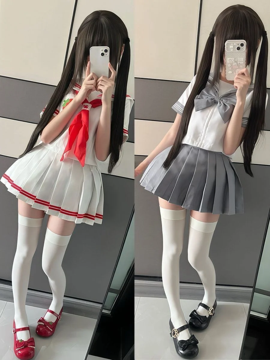 Cute Strawberry Japanese Style Original JK Uniform Short Sleeve Sailor Suit School Basic Pleated Skirt Women's Fashion Set