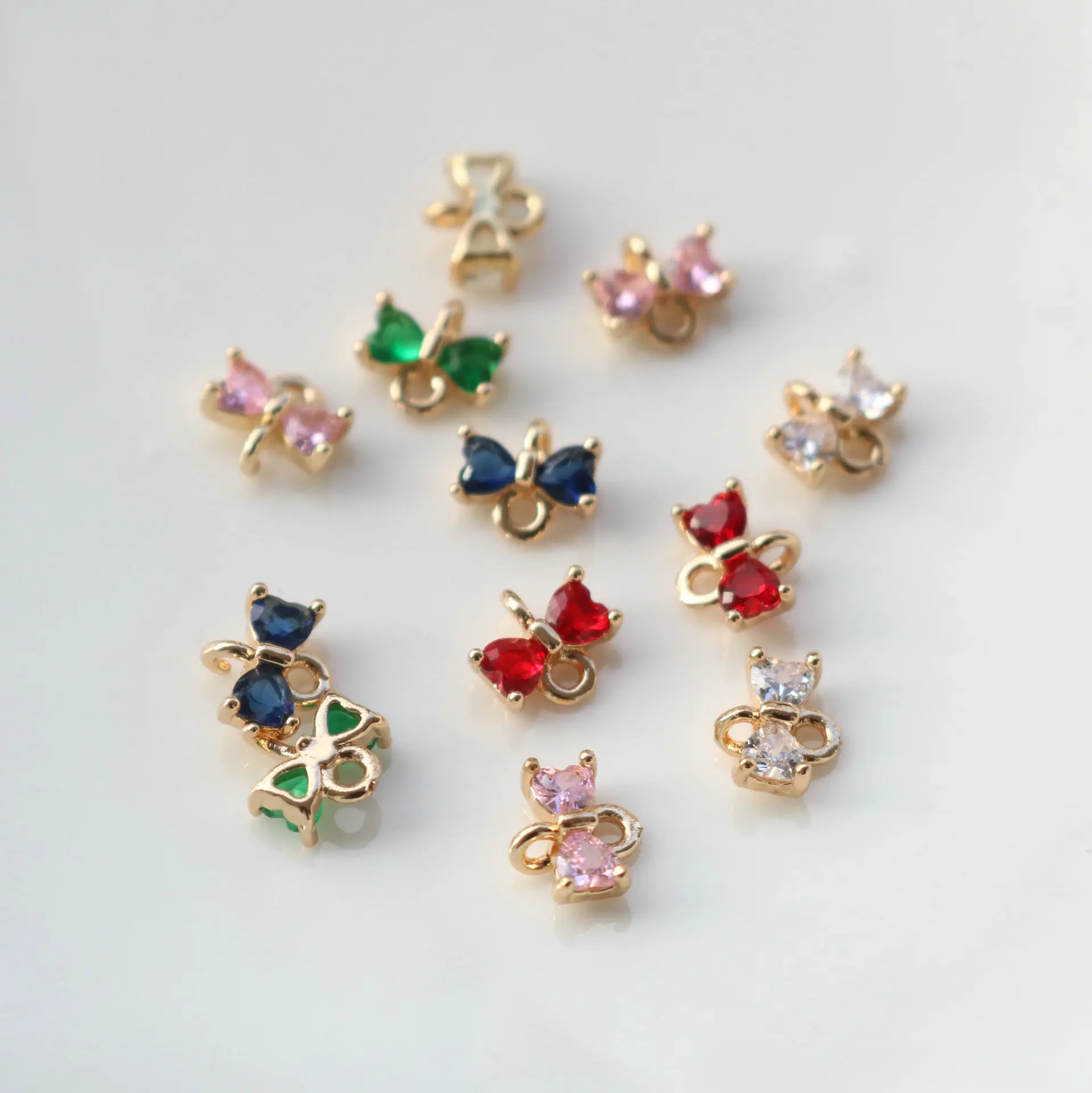 20pcs/ Bag Gilded zircon mini compact heart-shaped bow double ring connector DIY jewelry making accessories