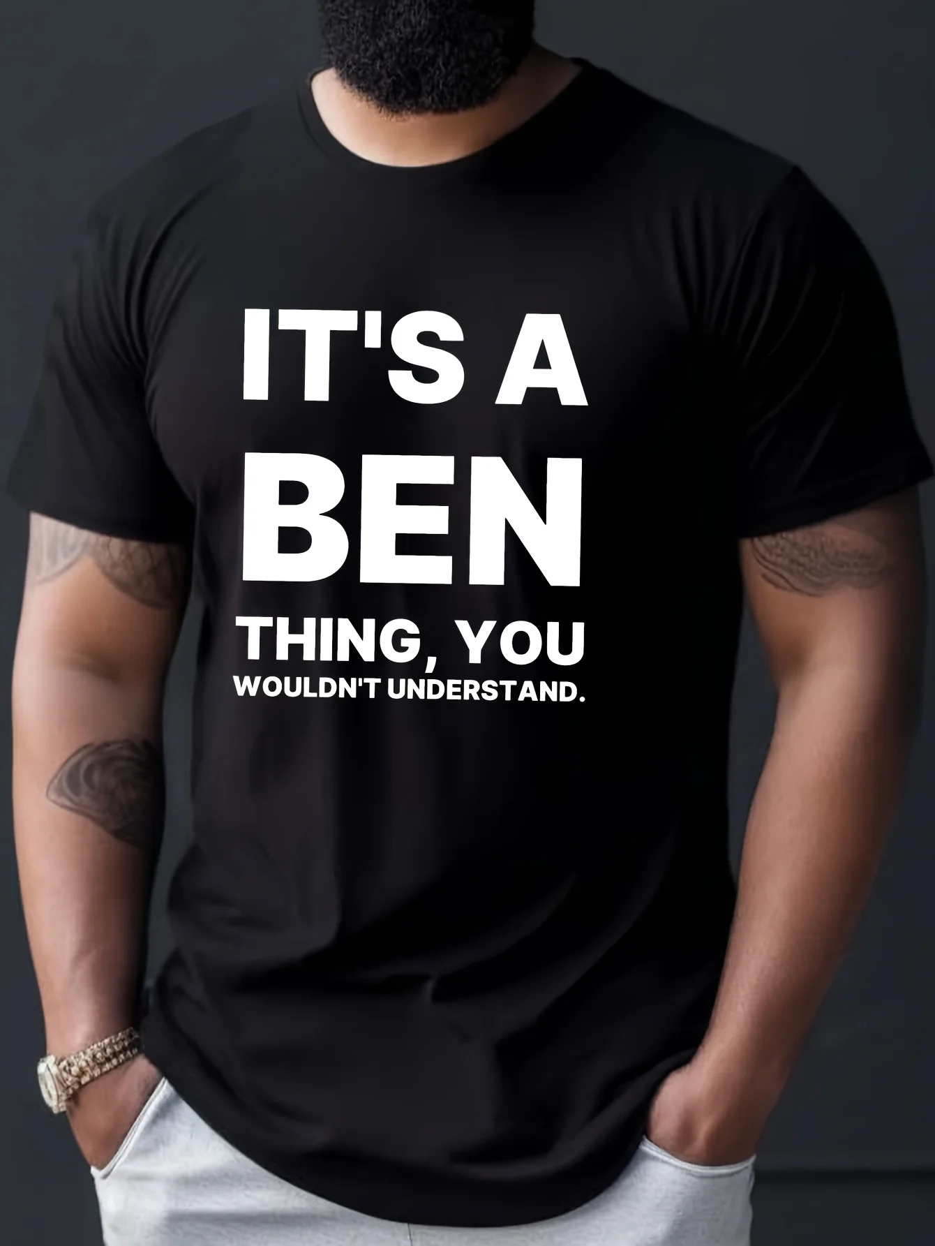 2026 Men's It's a Ben Thing Funny Slogan T-Shirt - Black with White Text Print, Casual Short Sleeve Round Neck Tee, Lightweight