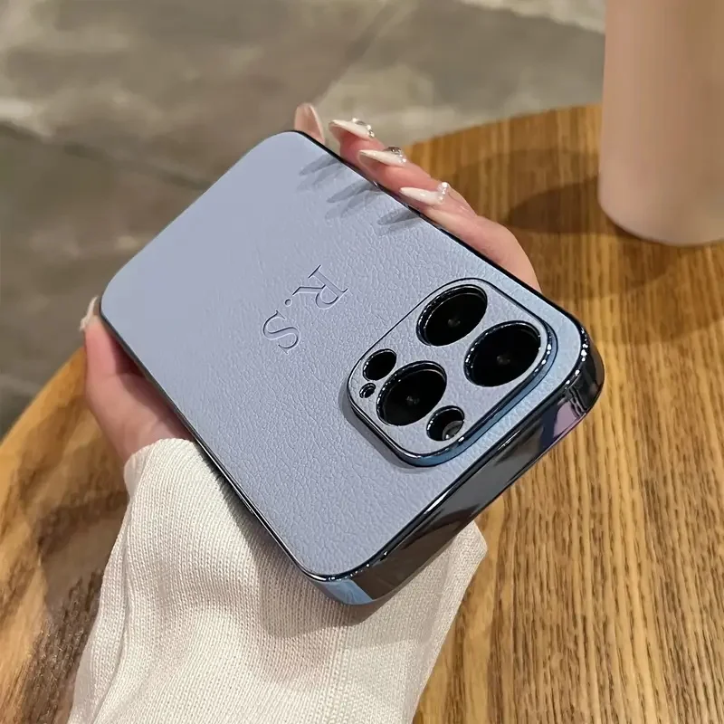 Personalisierte, individuelle Initialen-Namenshülle für iPhone 18 17 16 15 14 13 12 11 Pro Max Air, luxuriöse Lederhülle mit Beschichtung. – Detail 2
