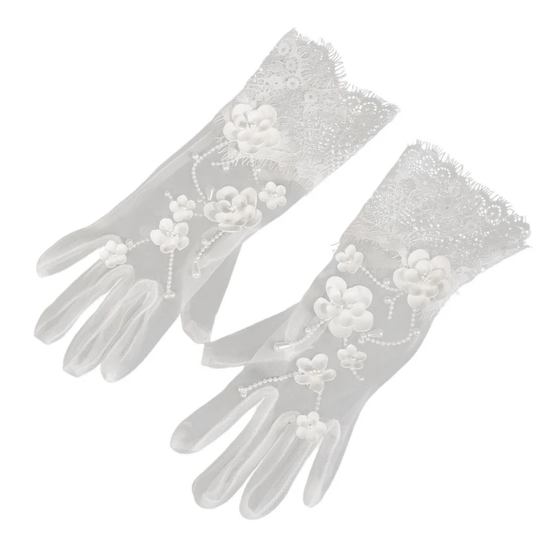 قفازات زهرة الدانتيل الزفاف - أكمام قصيرة مطرزة يدويًا |   بوهو فستان الزفاف صور الدعائم الملحقات