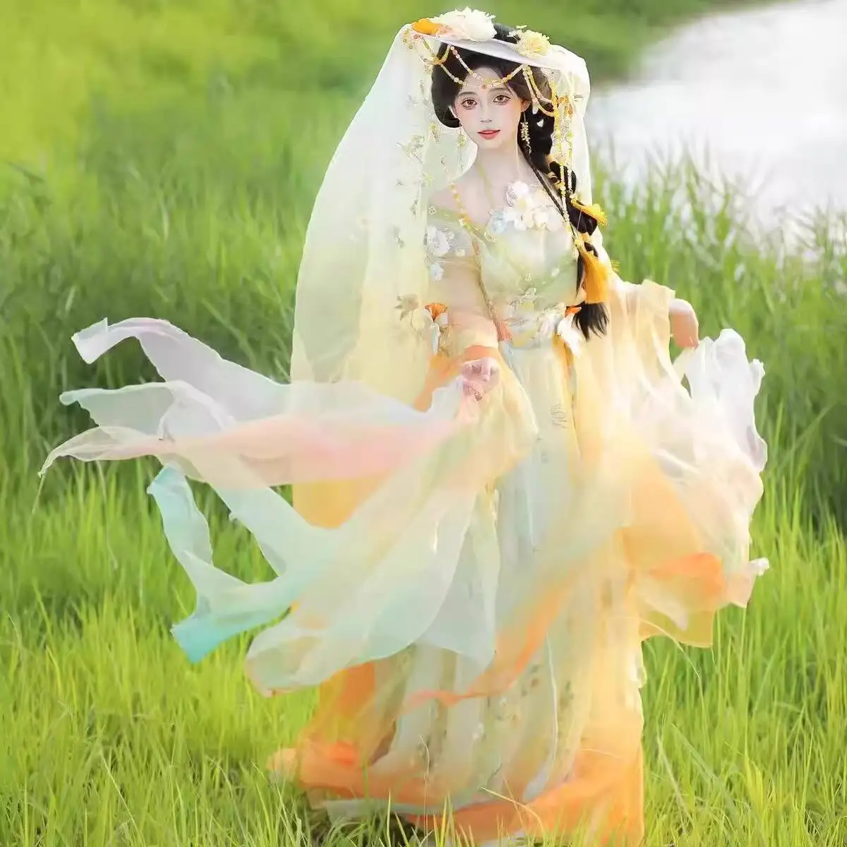 Begonia still remains Spring and Bright Scenery Series Embroidered Waist-Length Hanfu for Photo Shoots Cosplay Costume Halloween