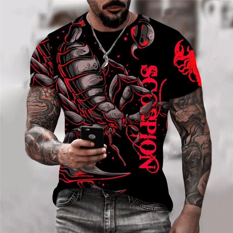 เสื้อยืดแมงป่องพิมพ์ลาย3D สำหรับผู้ชายเสื้อยืดลายสัตว์สุดเท่เสื้อยืดหลวมลำลองคอกลมแขนสั้นเสื้อผ้าแนวสตรีท