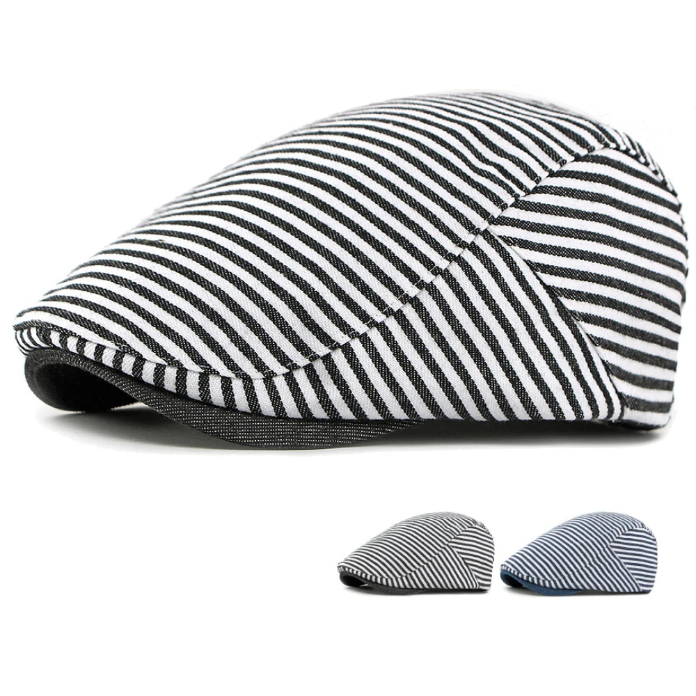 

HT5044 Berets for Men Women Vintage Striped Artist Painter Beret Hat Male Female Ivy Flat Cap Spring Autumn Adjustable Beret Cap