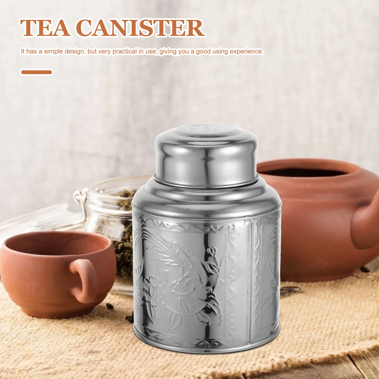 Air Tight Food Jars Tea Canister Silver Stainless Steel Decorative Wrapping Loose