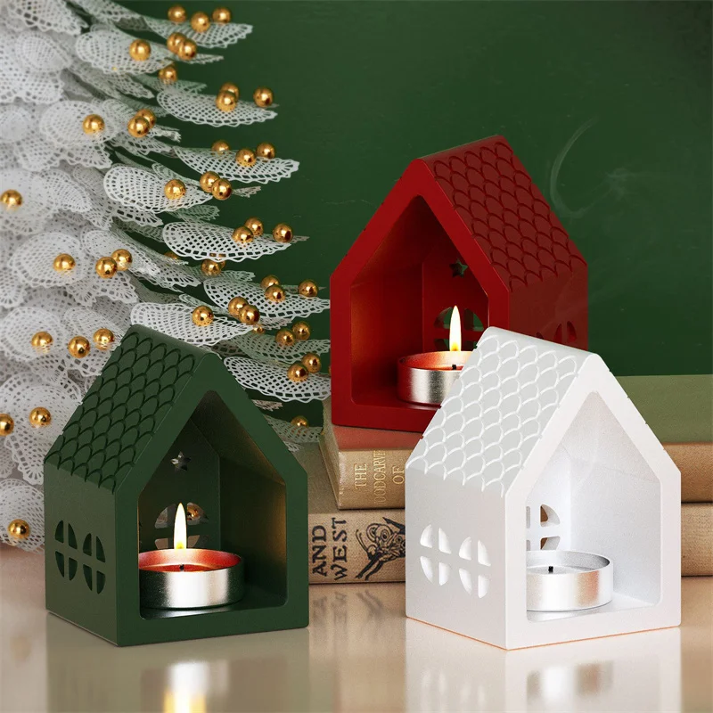 DIY Small House Candle Holder Silicone Mold Candle Base Gypsum Ornament Resin Epoxy Mold Home Crafts Decoration Storage Tools