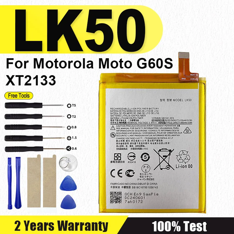 

Сменный аккумулятор LK50 емкостью 5000 мАч, 19,4 Втч для Motorola Moto G 60S G60S XT2133 LK50 + бесплатные наборы инструментов