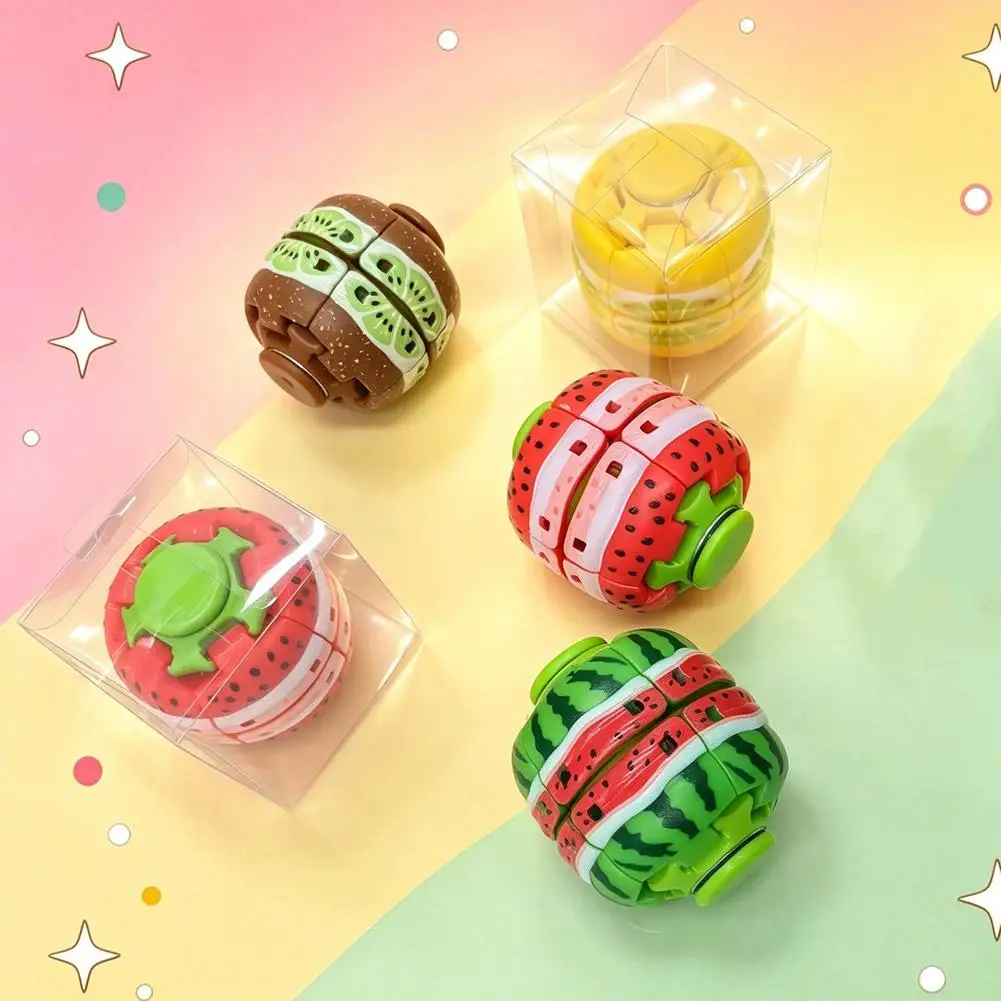 2 in 1 Fruit Rotating Top Puzzle Toy 360 Degree Smooth Spinning Fidget Toy Desk Sensory Toy for Stress Relief Strawberry Lemon