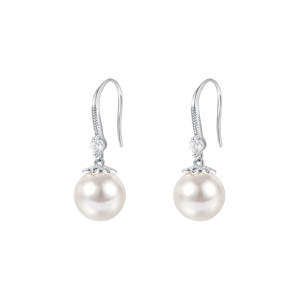 Earrings Silver 999 Synthesis Pearl Zircon Simple Elegant Versatile Unique Women's Stud Earrings Jewelry Pendientes Mujer